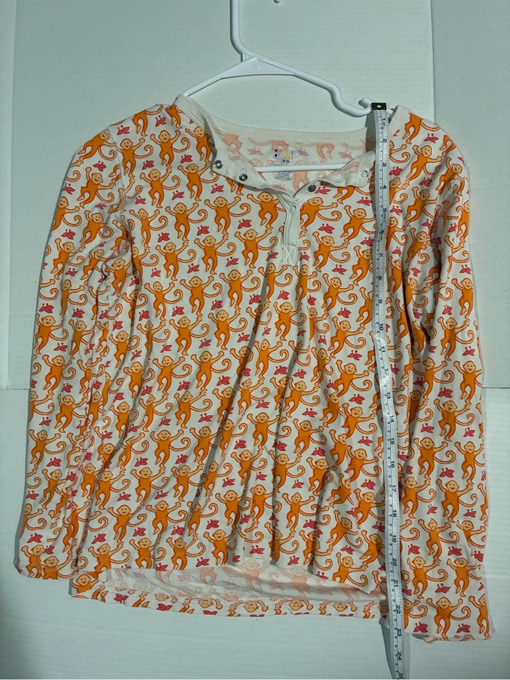 Roller Rabbit Long Sleeve Monkey Print Shirt - Orange on Cream